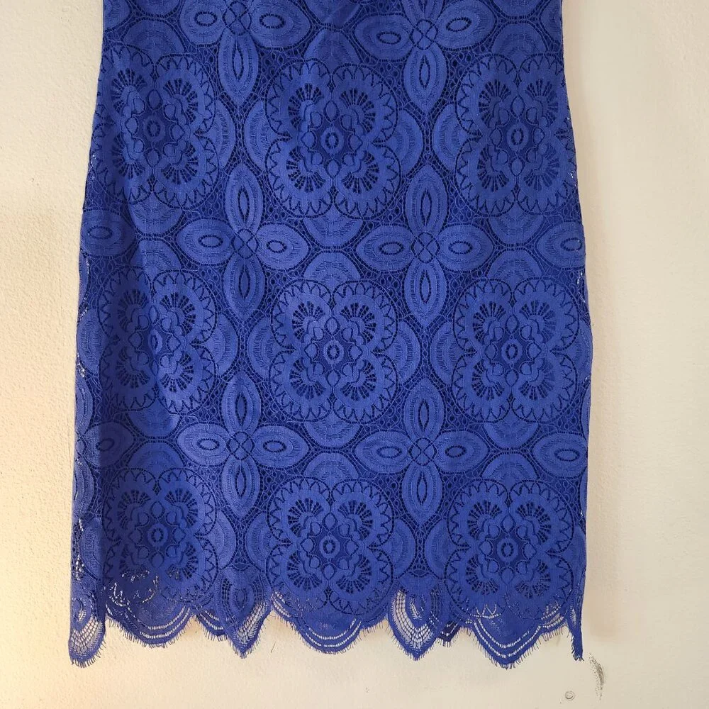 kensie, Cornflower Blue Keyhole SS Lined Lace Dress Size 6 NWOT - Picture 3 of 14